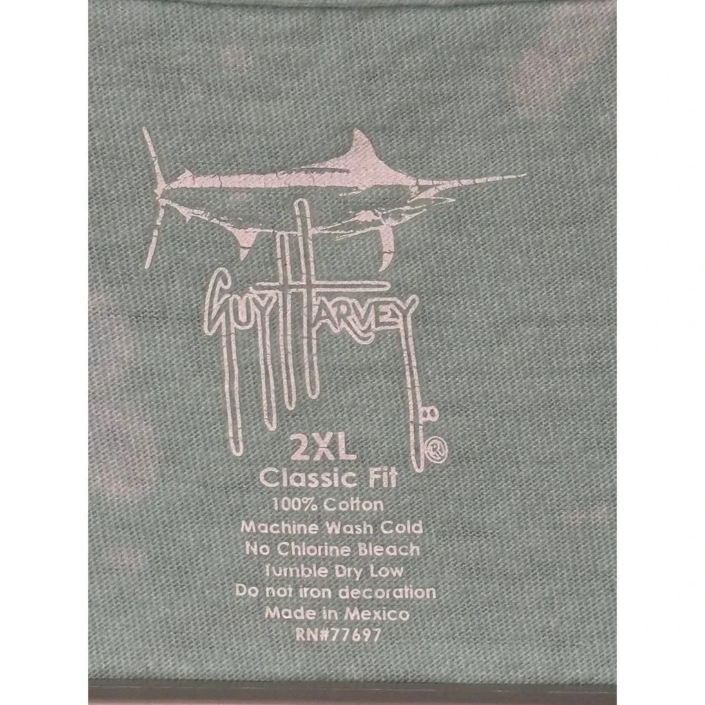 Guy Harvey Mens 2XL T Shirt Aqua Bleach Wash Graphic Marlin
